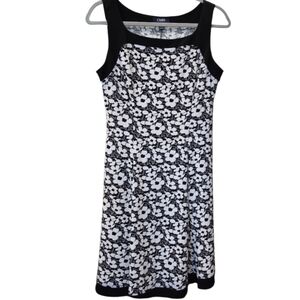 Chaps Black and White Floral Midi Dress
